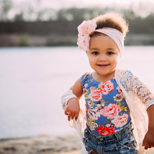 Blue Floral Sleeveless Leotard (Tank)