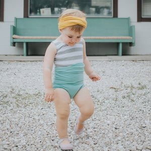 Grey & White Striped Sleeveless Leotard (Tank)