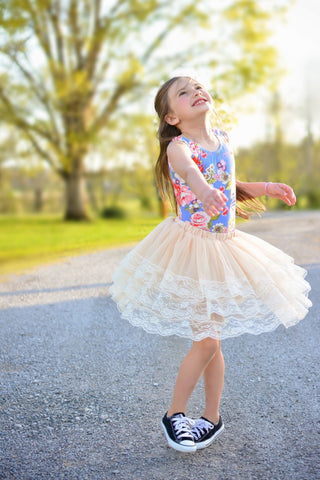Blue Floral Sleeveless Leotard (Tank)
