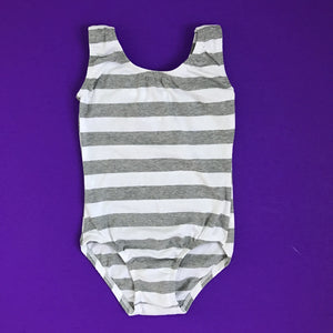 Grey & White Striped Sleeveless Leotard (Tank)