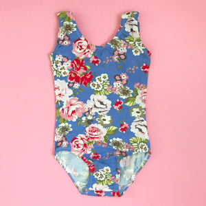 Blue Floral Sleeveless Leotard (Tank)